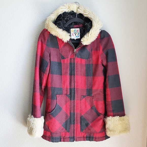 Roxy Jackets & Blazers - Roxy | Buffalo Check Plaid Faux Fur Coat
